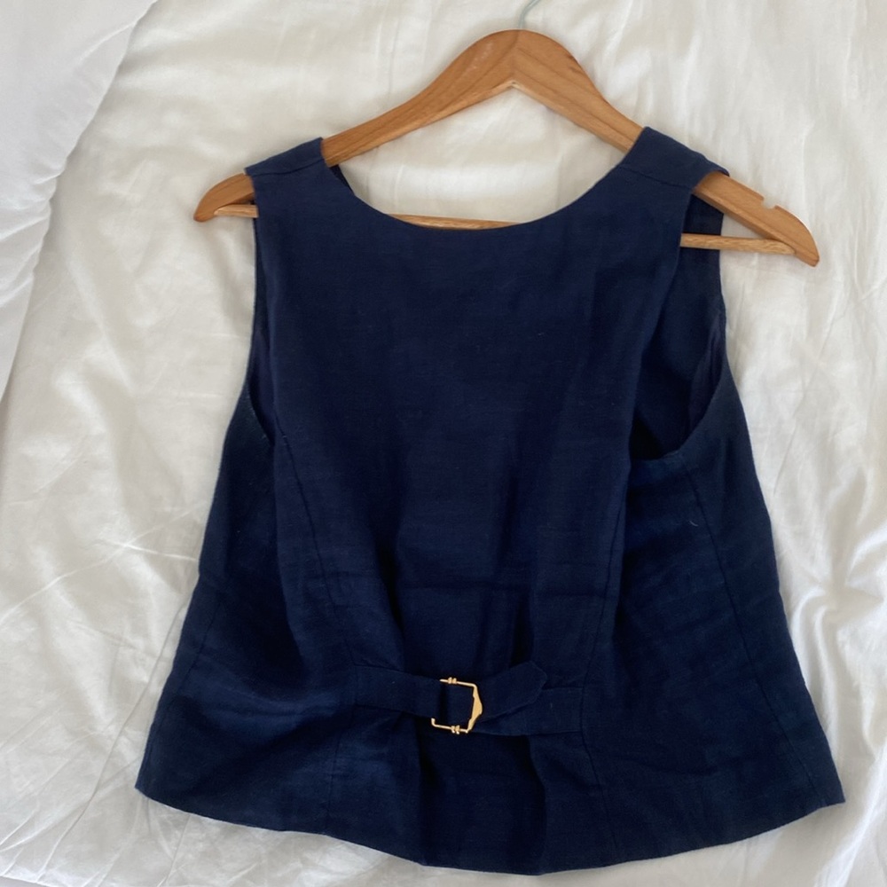J. Crew Navy Button-Front Linen Vest 8 - Picture 5 of 5